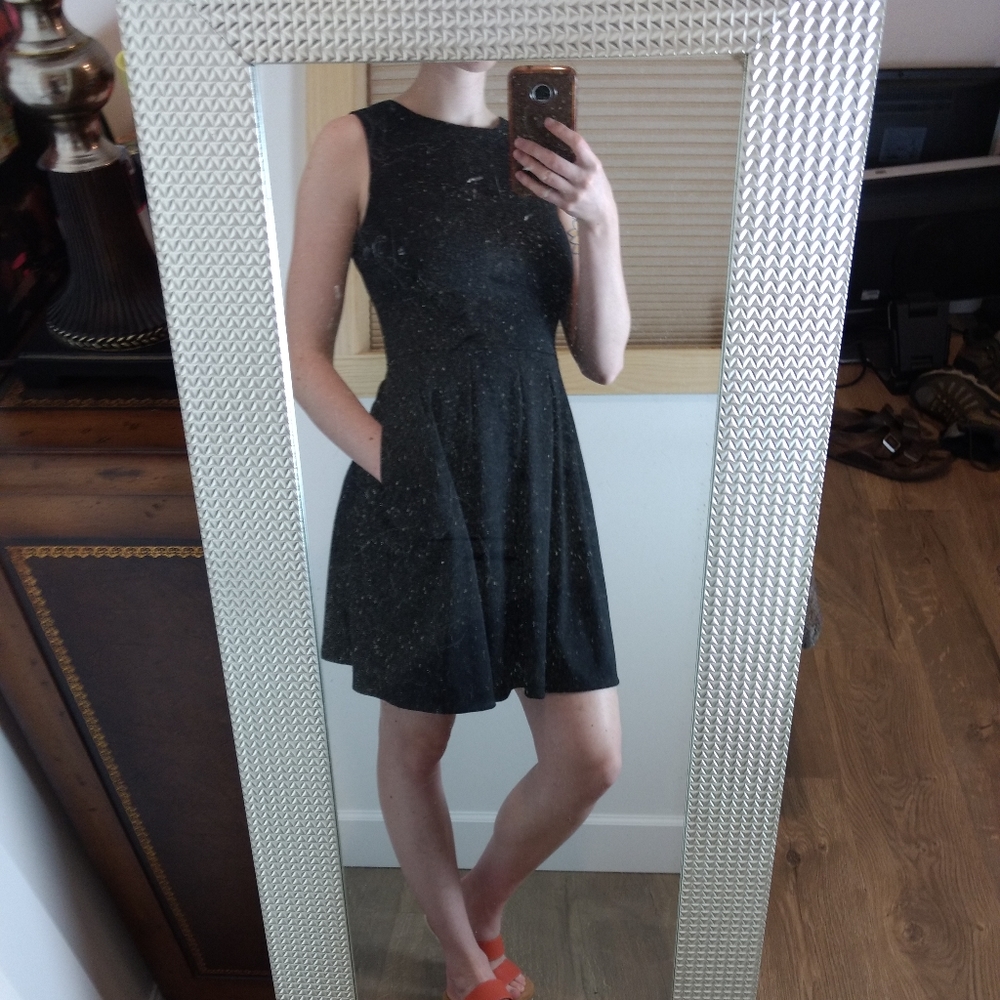 Pleated Black Dress with Pockets